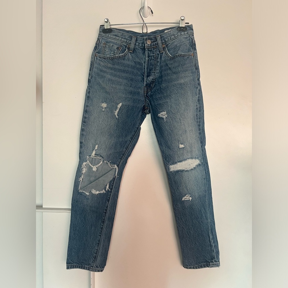 Levis 501 Distressed Size 27 Waist White Oak Denim